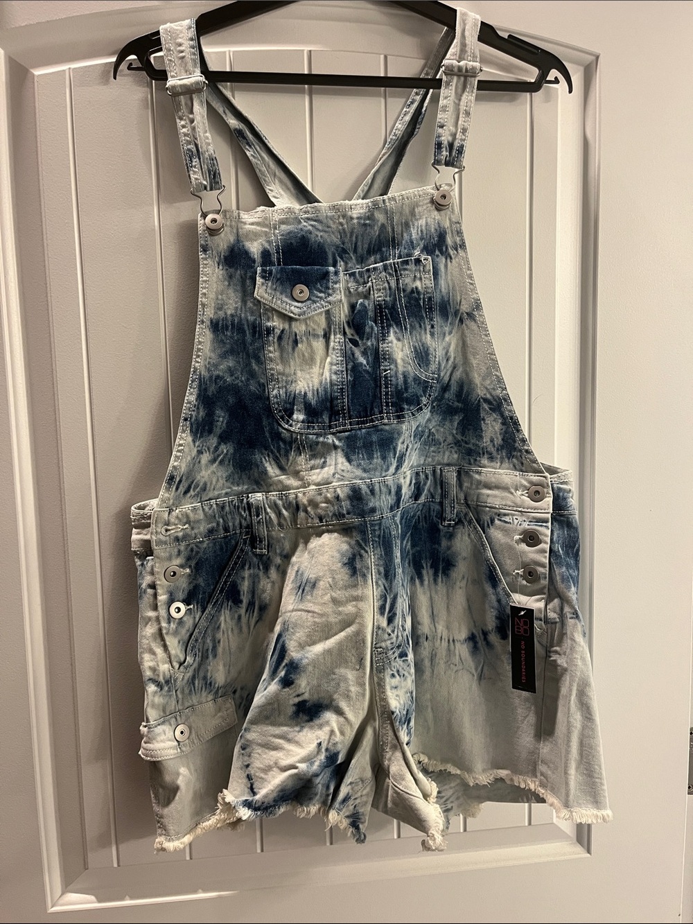 No Boundaries Blue & White Tie-Dye Denim Short Overalls